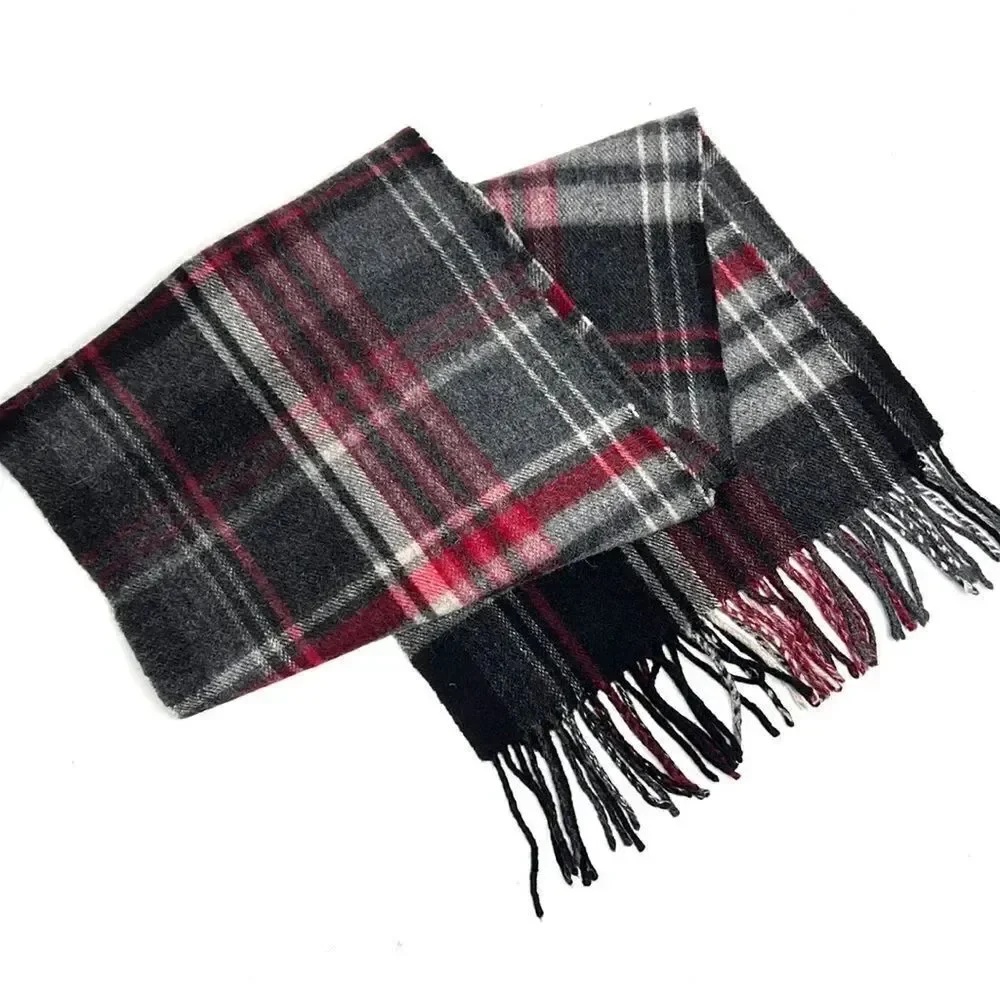 V. FRAAS Wool Cashmere Blend Gray Red Plaid Scarf Unisex